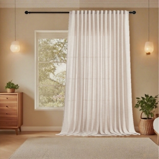 BTTO V&G Gardine Vintage Leinen Vorhang 1 Panel 254cm Extra Breit Natural Farbe, Stangentasche & Rückenlasche für Wohnzimmer, Schlafzimmer