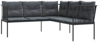 vidaXL Gartensofa in L-Form mit Kissen Schwarz Stahl und Textilene 4008108