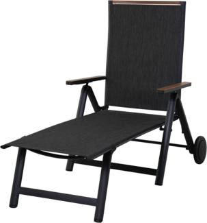 Klappbare Sonnenliege Grand Patio Schwarz Aluminium Mesh 6-Fach Verstellbar
