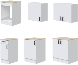 Dmora Komplette Küche Velvenia, Moderne Küchenkomposition, Modular Set für Küche, Funktionelle Küchenlösung, Weiß und Eiche