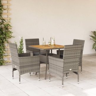 vidaXL 5-tlg. Garten-Essgruppe mit Kissen Grau Poly Rattan Akazie 3278714