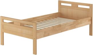 Massivholzbett Überlänge Seniorenbett Buche 90x220 Einzelbett hohes Bett V-60.74-09-220 Rollrost inkl.