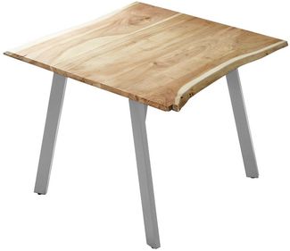 Esstisch Baumkante massiv Akazie naturfarben 90 x 90 cm silber LAXMI 71288344
