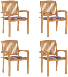 vidaXL Stapelbare Gartenstühle mit Kissen 4 Stk. Massivholz Teak