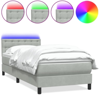 vidaXL Boxspringbett mit Matratze & LED Hellgrau 90x210 cm Samt 3317247