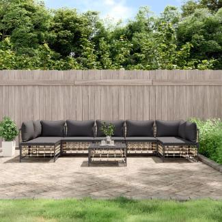 vidaXL 8-tlg. Garten-Lounge-Set mit Kissen Anthrazit Poly Rattan 3186795