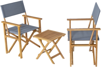 DELUKE® Balkonmöbel Set 2 Personen MOGLI - Holz, Wetterfest | Bistroset Set 3-teilig Balkontisch mit 2 Stühlen Gartenmöbel Set 2 Personen Sitzgarnitur, Grau