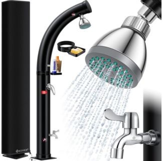 KESSER® Solar Gartendusche Solardusche Bogen mit Metall-Duschablage Schutzhaube & Tasche | warmes Wasser max. 60°C Pooldusche Camping | Regenduschkopf & Wasserhahn | Gartenschlauch-Anschluss Schwarz