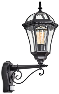 hofstein Außen-Wandleuchte Außenwandlampe mit Bewegungsmelder aus Metall/Glas in Schwarz/Klar, ohne Leuchtmittel, Außenwandleuchte im Retro/Vintage/Antik/Landhaus-Design, E27, IP44