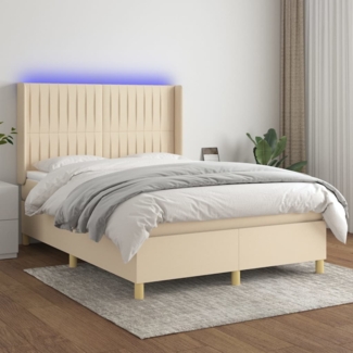 vidaXL Boxspringbett mit Matratze & LED Creme 140x190 cm Stoff 3139034