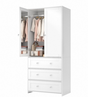 VOWNER Kleiderschrank mit Spiegel, Kleiderstangen, 2 Türen und 3 Schubladen, 80 x 180 x 48 cm (1-St) Schlafzimmerschrank mit viel Stauraum, Weiß