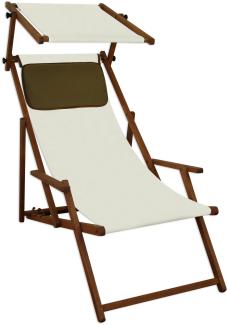 Sonnenliege weiß Liegestuhl Sonnendach Kissen Gartenliege Deckchair Holz Gartenmöbel 10-303SKD