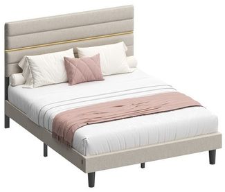 VASAGLE Bettgestell, Doppelbettgestell, passend für 140 x 200 cm Matratze, verstellbares gepolstertes Kopfteil, modern, beige