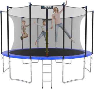 KINETIC SPORTS Trampolin Outdoor SALTO - Kindertrampolin Gartentrampolin Set mit Leiter, Netz, Randpolster, USA Sprungtuch, bis zu 160kg, Blau-4, Ø 366 cm