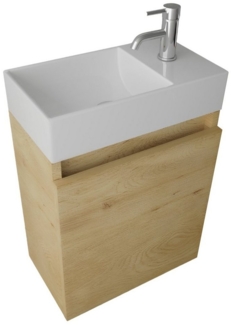 Alpenberger Badmöbel-Set Gäste WC Waschbecken mit Unterschrank - Badschrank Hängend, (2-tlg. Waschtisch Set Eiche Natur, Waschbeckenunterschrank mit Softclose), Waschplätze für Kleine Bäder - Badschrank Hängend und Vormontiert