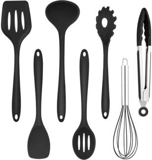 Homikit 7tlg. Schwarz Silikon Küchenhelfer Set Antihaft Hitzebeständig