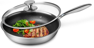 Bratpfanne 28cm Edelstahl Wabenpfanne Deckel Antihaft Kratzfest Induktion