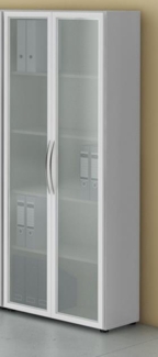 Hammerbacher Glastürenschrank, 5 Ordnerhöhen, Weiß/Silber, Bogengriff, 188 x 34,9 x 80 cm