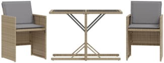 vidaXL 3-tlg. Bistro-Set mit Kissen Beigemischung Poly Rattan 365071