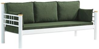 Casa Padrino Jugendstil Gartensofa Grün / Weiß / Naturfarben 200 x 70 x H. 85 cm - Metall Garten Sofa mit Kissen - Terrassen Sofa - Garten Möbel - Terrassen Möbel - Jugendstil Möbel