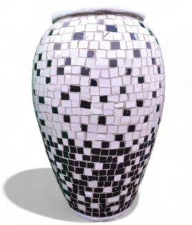 Pflanzgefäß Azalee – Quadratischen Mosaikdesign Schwartz – Höhe 85 cm – Ø 40 cm – Handgefertigt aus Beton & Keramik-Mosaik