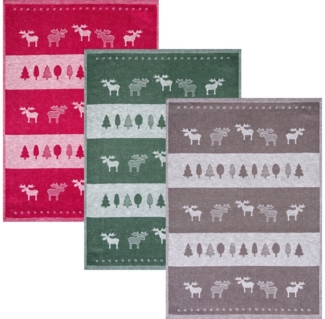 Kracht Geschirrtuch Geschirrtuch "Elchreihe" 3er-Pack, Halbleinen Motiv