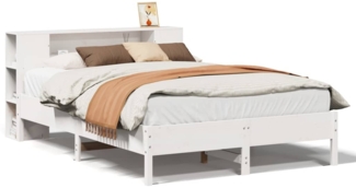 vidaXL Massivholzbett mit Regal ohne Matratze Weiß 140x190 cm Kiefer 3322838