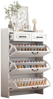 Refined Living Schuhregal Schuhkommode mit drehbarem Schuhschrank, Schuhregal Holzschuhschrank, Maße: B80/T23.5/H120 cm, bestehend aus drei großen Klappen und zwei Schubladen, Modernes minimalistisches Design, mit schwarzen Griffen 1-tlg, Enormer Staur...