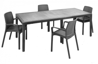 Dmora Loungeset für draußen Arret, ausziehbares Outdoor-Tisch mit 4 Stühlen, Gartentisch und Sitzgelegenheiten in Rattan-Optik, 100 % Made in Italy, Anthrazit