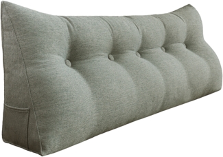 VERCART Großes Bettruhe Keilkissen, Lang Lesekissen, Dekoratives Kopfteilkissen, Dreieckiges Rückenkissen, Loungekissen für Tagesbett oder Couch, Leinenmischung Grau, 160cm