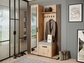Beautysofa Garderobenschrank Garderoben-Set mit Aufhängern und Spiegel LIVIA (Geräumiger Schuhschrank) mit praktischer Kleiderstange
