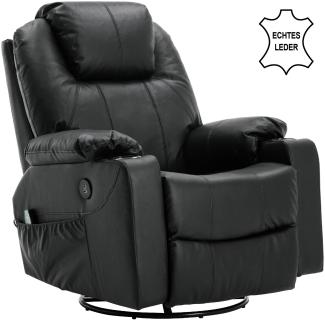 MCombo Massagesessel Relaxsessel 7050, manuell, mit Heizung, 360 Grad drehbar und schwenkbar, Leder, Schwarz, 96 x 97 x 109 cm