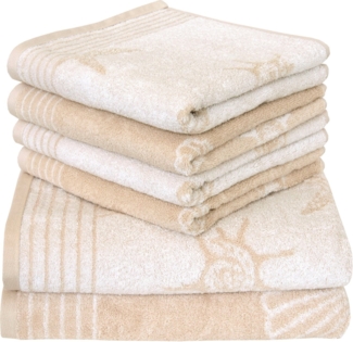 Dyckhoff Handtuch Set Seashell, Walkfrottee (Set, 6-St), mit Muschelmuster, 4 Handtücher (50x100 cm), 2 Duschtücher (70x140 cm)