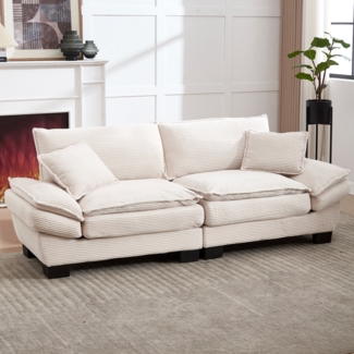 LVHOM Loungesofa 224x81x81 cm, 2er-Sofa mit Tiefsitz & Doppelschicht-Polster, Streifen-Samt, Abgewinkelte kissenbare Armlehnen(Schlaffunktion)