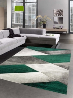 Carpetia Teppich Moderner Teppich Kurzflor Wohnzimmerteppich karo abstrakt grün grau, rechteckig, Höhe: 13 mm
