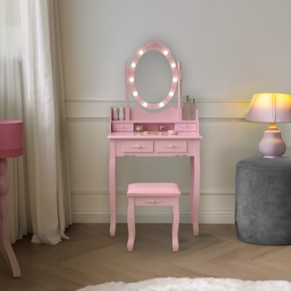 HOME DELUXE Schminktisch mit Spiegel und LED-Beleuchtung ROSY Rosa