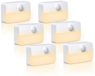 MODFU Nachtlicht 6 Stück LED Wandlampe Wandleuchte Licht Schranklicht Nachttischlampe, Mit Bewegungsmelder ohne Batterien, LED fest integriert, Warmweiß, 0.5W Wandlichter Kleiderschrank Treppen Flur Wohnzimmer Schlafzimmer