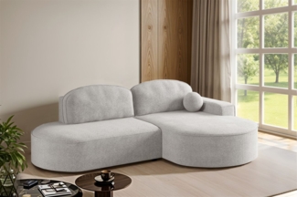 Ecksofa Schlafsofa Sofa GIRONA Stoff Arena Hellgrau Ottomane Rechts