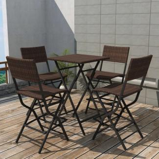 5-tlg. Garten-Essgruppe Klappbar Stahl Poly Rattan Braun