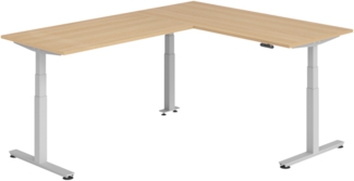 bümö Eckschreibtisch elektrisch höhenverstellbar L-Form: 180 x 240 cm in Eiche, Gestell silber - Stehschreibtisch mit Memory-Steuerung, elektrischer XXL Schreibtisch für die Ecke, XDSMW-1916-E-S