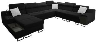 Ecksofa Nadadu VIII mit Schlaffunktion, Bettkasten, einstellbaren Kopfstützen, Lampe mit USB-Anschluss, Barfach (Uttario Velvet 2980 + Uttario Velvet 2973, Seite: Links)