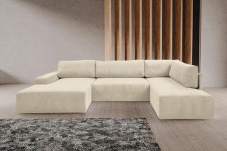 WERK2 Wohnlandschaft Hugo-U U-Form, Design Wohnlandschaft in Cord mit Schlaffunktion & Bettkasten