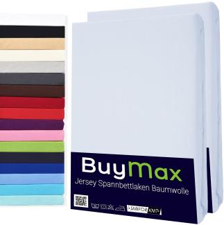 Buymax Spannbettlaken 200x200 cm Baumwolle 100% Spannbetttuch Bettlaken Jersey, Matratzenhöhe bis 25 cm, Farbe Weiß