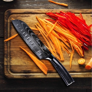 Küchenkompane Fleischmesser Kuro Santoku - Messer aus gehärteter Edelstahl - Rasiermesser scharf.