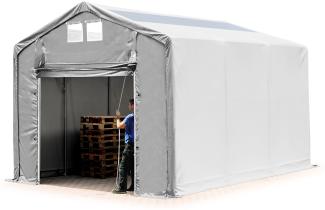 Zelthalle 4x6 m Lagerzelt Industriezelt 3m Seitenhöhe PVC Plane 850 N mit Oberlicht grau 100% wasserdicht mit Hochziehtor