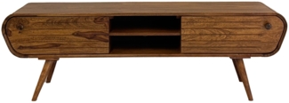 Lowboard Sheesham Massivholz 160cm TV Board 2 Schubladen Retro Skandi Design