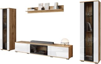 Wohnwand Clarkoy I (Farbe: Wotan / Weiß Hochglanz, ohne Beleuchtung)