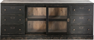 Signature 'AMSTERDAM' Sideboard aus Massivholz und Glas - Schwarz