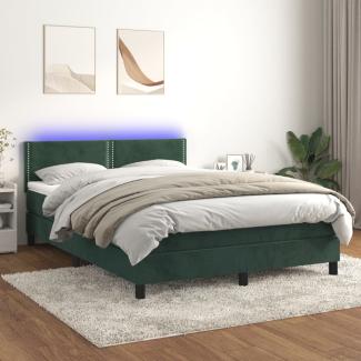 vidaXL Boxspringbett mit Matratze & LED Dunkelgrün 140x200 cm Samt 3134348