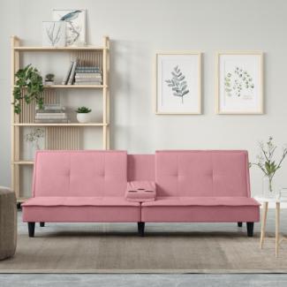 Schlafsofa mit Getränkehaltern Rosa Samt (Farbe: Rosa)